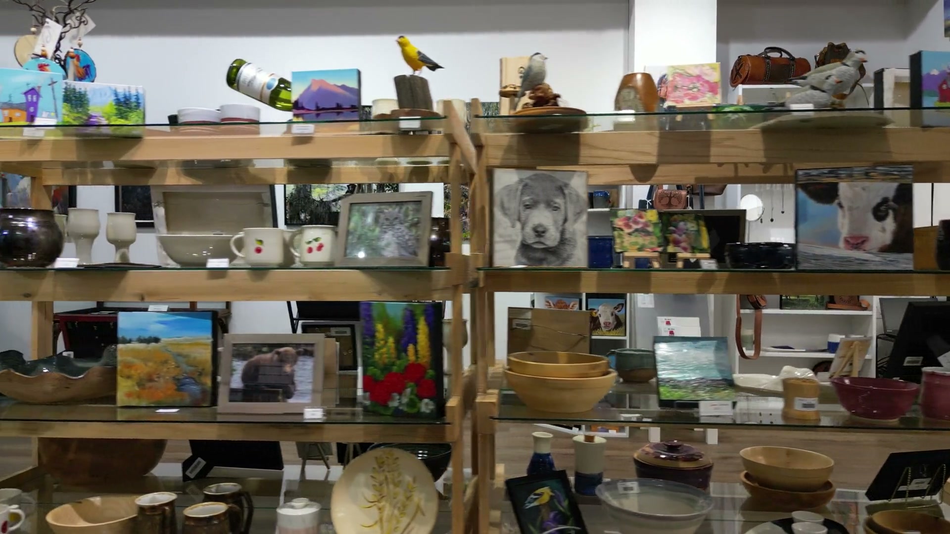Tracking the timber craft shelves at Route 22: carved birds, turned bowls, glazed ceramics and small canvases